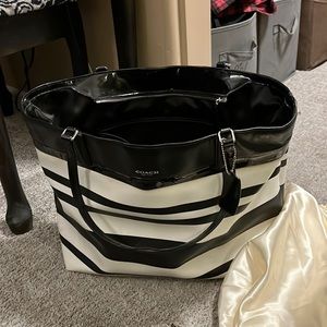 Coach large tote. Black/white stripes